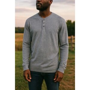 💙Weatherproof Vintage Heather Blue Long Sleeve Henley – Men's Size S/CH Outdoor